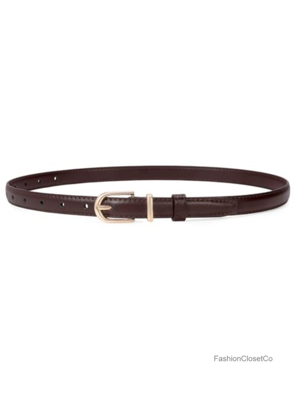 PU Leather Thin Waist Belt with Gold Pin Buckle